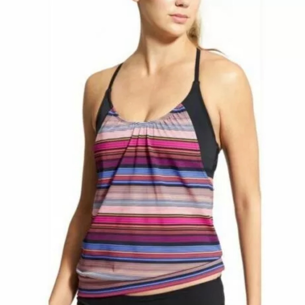 Athleta Capri Stripe Blousy Tankini Top Swimsuit NWT 34B/C